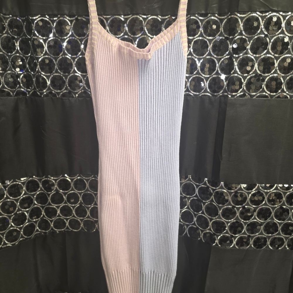 Blue Blush Pink and Blue Ribbed Midi Dress
